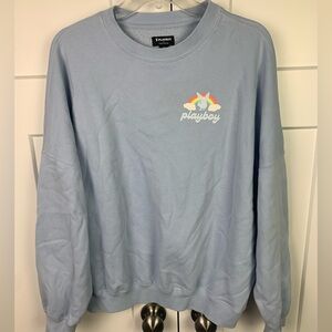 Playboy Pacsun Light Blue Crew Pullover Sweatshirt XS Rainbow Y2K